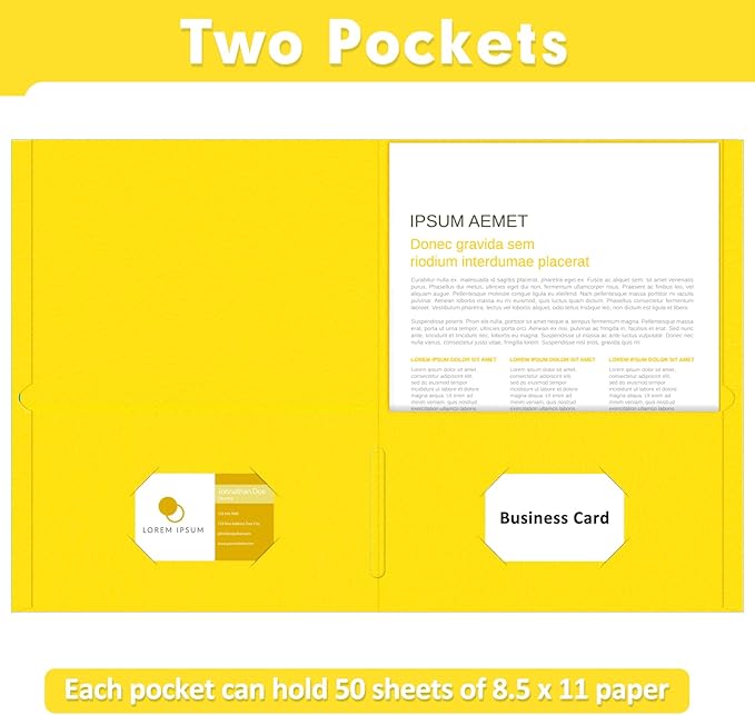 Two Pocket Folders, PANDRI 50 Pack 2 Pocket Folders, Letter Size Paper File Folder for School Office Home Business, Yellow