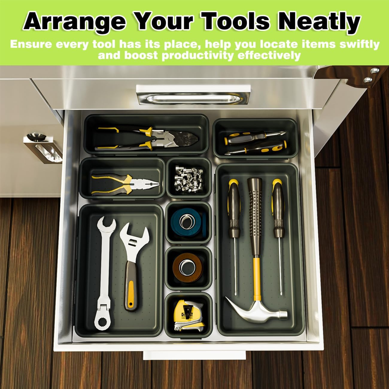 BYCY 38PCS Interlocking Desk Drawer Organizer Tray Divider Set, Plastic Black Desk Organizer Separator, Office Drawer Dividers Storage Bins for Office Bathroom Kitchen (38pcs 5Size)