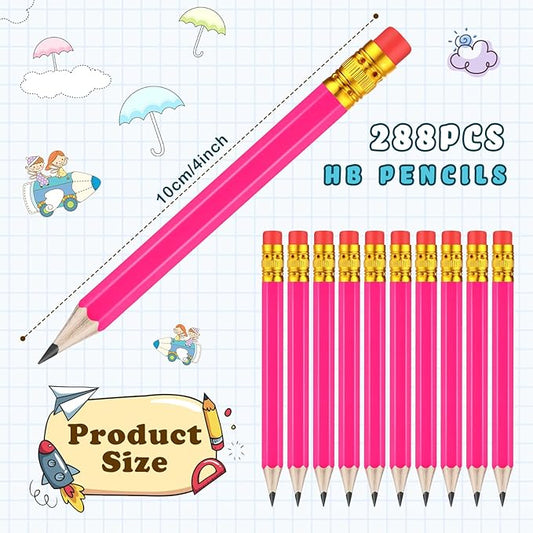Chivao 288 Pieces Golf Mini Pencils Bulk with Eraser #2 HB Golf Short Pre Sharpened Pencils for Party Favors Office Supplies 4 Inch(Rose Red)