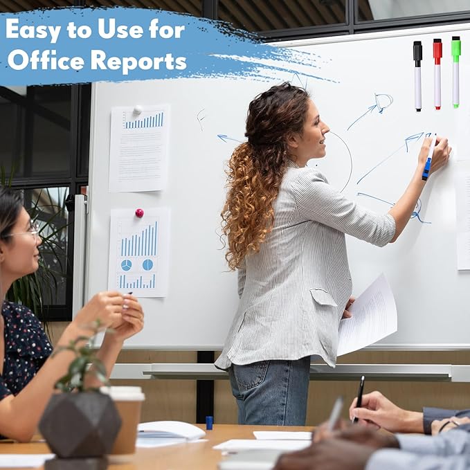 Kosiz 200 Pcs Magnetic Dry Erase Markers Fine Point Tip Whiteboard Markers with Eraser Cap Magnetic Dry Erase Pens Erasable Pens for Whiteboard Dry Boards(Black, Red, Blue, Green)