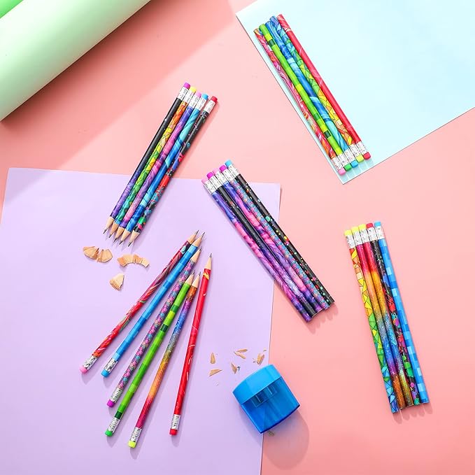Chinco 200 Pieces Wooden Pencil with Eraser for Kids Assortment Colorful Fun Pencils Bulk with Eraser Kids Novelty Back to School Supplies for Classroom, Student Reward, Stationery Party Favors