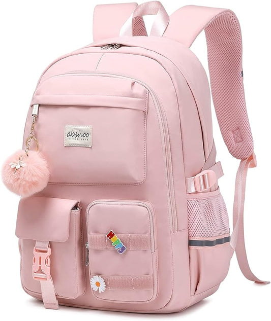 abshoo Big Student Laptop Backpack For College Women Middle High School Teen Girls Bookbag Travel Daypack (Pink)
