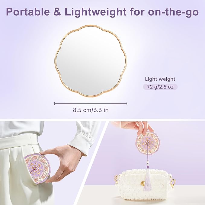 Compact Mirror, Pocket Mirror, Portable Travel Makeup Mirror, Small Lightweight Slim Handheld Mirror for Purse/Handbag/Wallet, Cosmetic Beauty Mirror with Storage Cover, Cute Mini Size Vanity Mirror