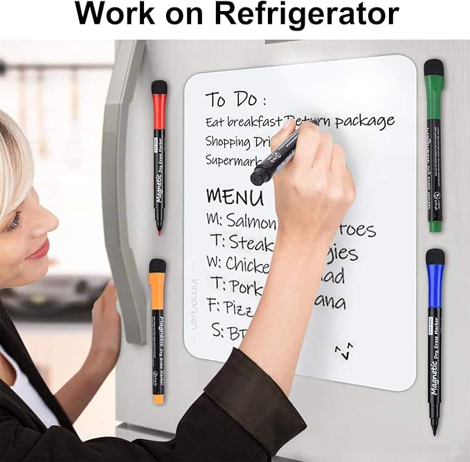 16 Pack Magnetic Dry Erase Markers - Fine Tip (8 Colors) Low Odor Whiteboard Markers for Kids & School, for Whiteboard, Calendar, Refrigerator