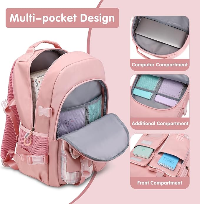 Backpack for Girls - Bookbag Backpacks Schoolbag for Girls Kids Teen Women Casual Travel Daypacks - School Bag Elementary Middle School College Cute Backpack with Lunch Box (Pink)
