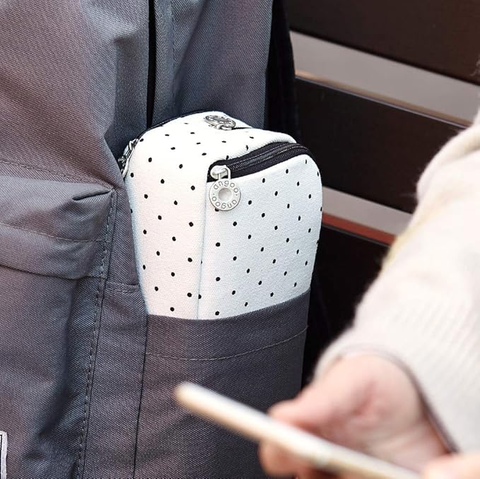 ANGOOBABY Large Pencil Case Big Capacity 3 Compartments Canvas Pencil Pouch for Teen Boys Girls School Students (Black Dot)