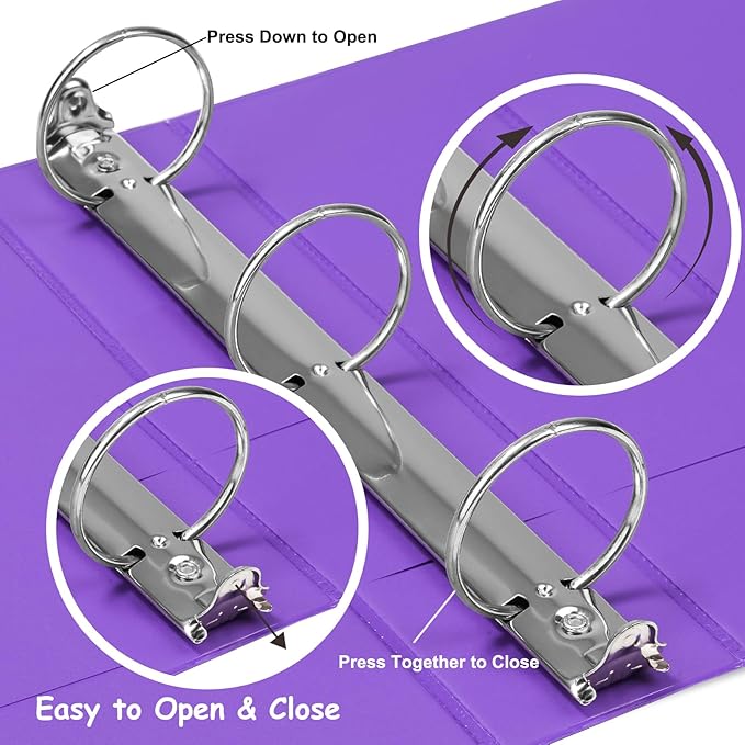 COMIX 3 Ring Binder 2 inch with Clear View Cover, 2" View Binder Holds 450 Sheets of US Letter Size Paper, 6 Pack (Purple)