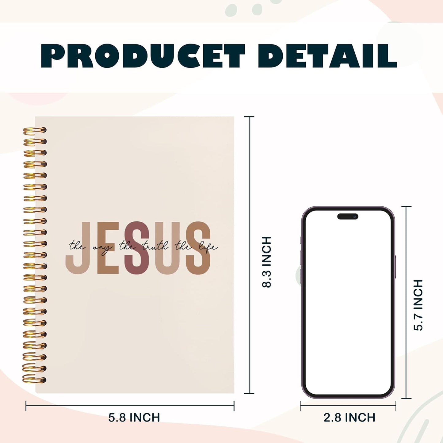 BearCake Boho Christian Notebook Journal, Christian Gifts for Women, Bible Notebooks for Note Taking, Bible Journaling Notebook, Jesus the Way the Truth the Life Hardcover Spiral Notebook 5.5x8.3