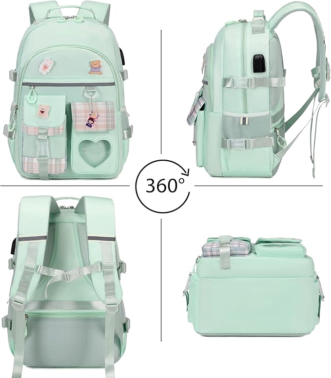 Backpack for Girls - Bookbag Backpacks Schoolbag for Girls Kids Teen Women Casual Travel Daypacks - School Bag Elementary Middle School College Cute Backpack with Lunch Box (Green)