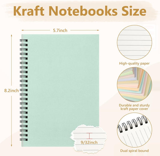 Fuutreo 12 Pcs Spiral Notebook for Work A5 8.3 x 5.7 Inch College Ruled Spiral Journal Notebook Kraft Cover Ruled Paper, 12 Color, 60 Sheets, 120 Pages for Office School(Innovative Color)