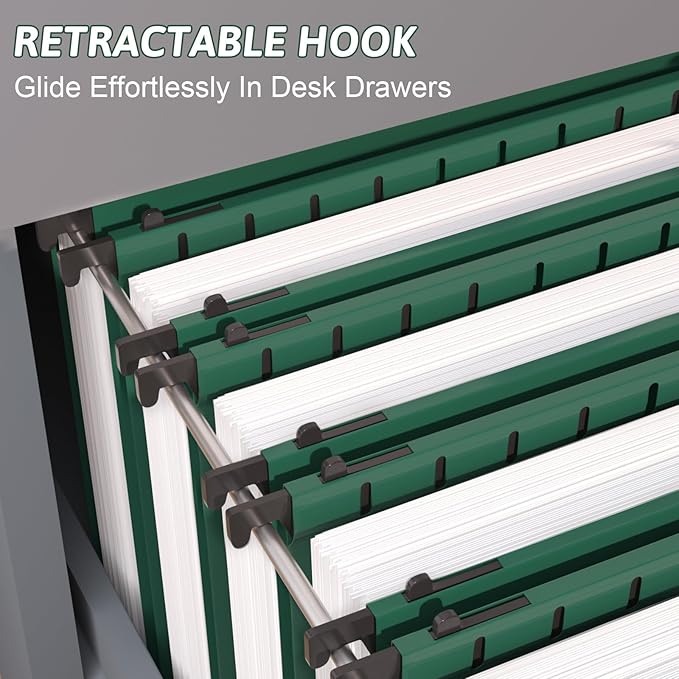 Plastic Hanging File Folder Extra Capacity,12 Pack Reinforced Hang Folders with Heavy Duty 2 Inch Expansion,Filing Cabinet Folders Letter Size,Hanging Organizer Designed for Bulky Files(Green)