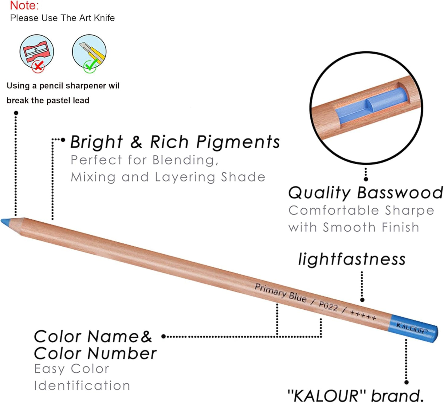 KALOUR Pro Pastel Chalk Colored Pencils,Set of 50 Colors,Color Charcoal Pencils for Drawing Sketching Coloring Shading,Art Supplies for Adults Artists