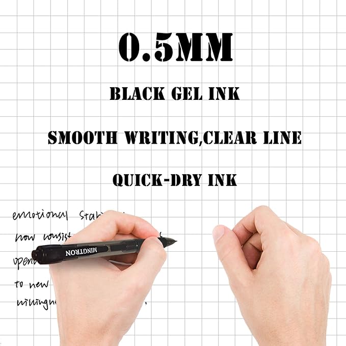 Gel Pens, 50 Pack Black Pens Fine Point, No Smear Ink Pens for Left Hand, Click Pens Bulk, Retractable Rollerball Pens for Smooth Writing, 0.5MM, Black Ink