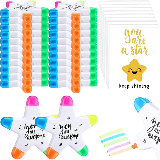 24 Sets Back to School Gifts for Students Star Highlighters with You're a Star Cards Gift Bags 5 in 1 Fluorescent Pens Affirmation Gifts for First Day of School Party Favor (Awesome)