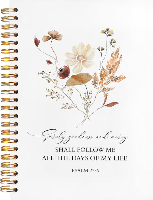 BearCake Floral Christian Notebook Journal, Christian Gifts for Women, Bible Notebooks for Note Taking, Bible Journaling Notebook, Surely Goodness and Mercy Hardcover Spiral Notebook 5.5x8.3