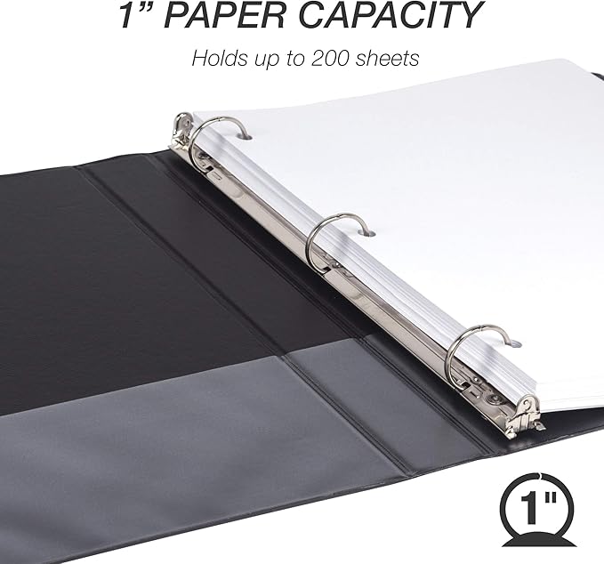 Samsill Durable 1 Inch Binder, Made in the USA, Round Ring Customizable Clear View Binder, Black, 4 Pack (MP48430)