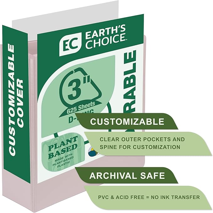 Samsill Plant-Based 3 Inch Durable D-Ring, Made in USA, View Binder, Eco-Friendly, USDA Certified Biobased, 2 Pack, Rose