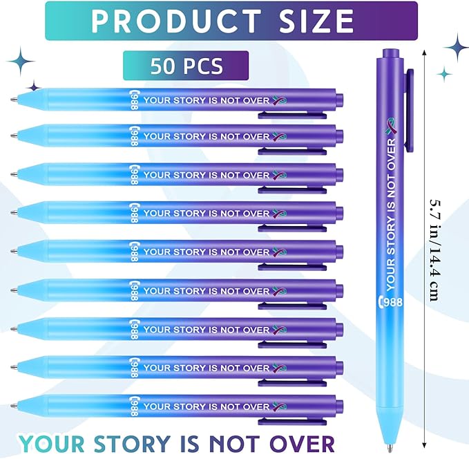 Jetec 50 Pcs Suicide Prevention Awareness Ribbon Pens Bulk Black Ink Retractable Fine Tip Ballpoint Pens with Gradient Color for Charity Volunteers Activity