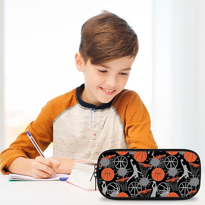 Basketball Large Pencil Case Big Capacity Pencil Pouch for Boys Girls Teen Women Men Adult, Portable Kids Pencil Bag with Zipper, Stationery Storage Pen Bag for School Supplies Office Organizer