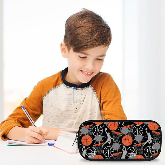 Basketball Large Pencil Case Big Capacity Pencil Pouch for Boys Girls Teen Women Men Adult, Portable Kids Pencil Bag with Zipper, Stationery Storage Pen Bag for School Supplies Office Organizer