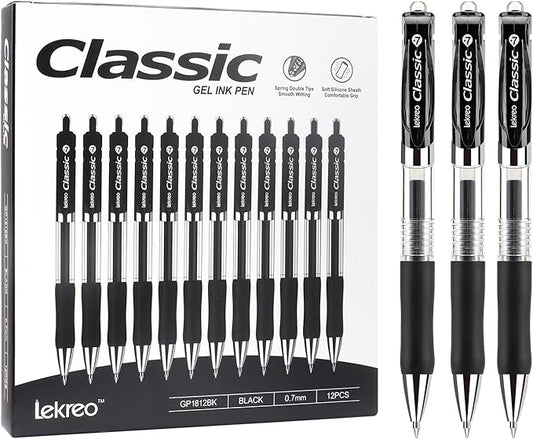 Classic Retractable Gel Roller Pens, 0.7mm Fine Point Black Ink (Black - 36 Packs)