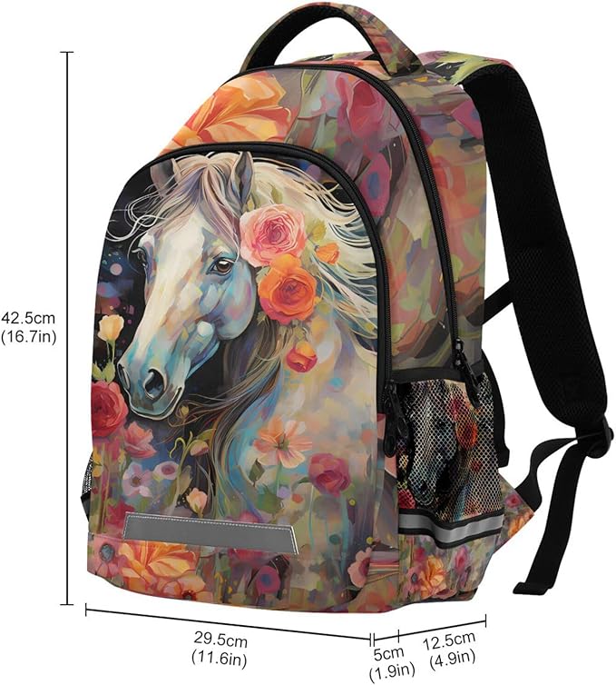 Horse Backpack for Students Boys Girls Animal Pattern Horse Watercolor School Bag Travel Daypack Rucksack