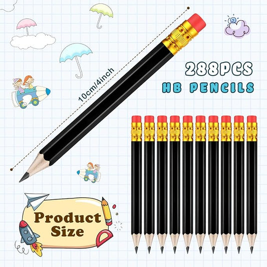 Chivao 288 Pieces Golf Mini Pencils Bulk with Eraser #2 HB Golf Short Pre Sharpened Pencils for Party Favors Office Supplies 4 Inch(Black)