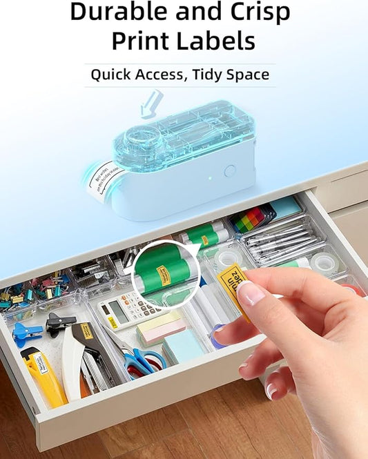 MakeID Label Maker Machine with Tape - Compatible with 9/12/16mm Waterproof Tape, Portable & Rechargeable Label Makers with Built-in Cutter Wireless Label Printer Compatible with Android & iOS Devices