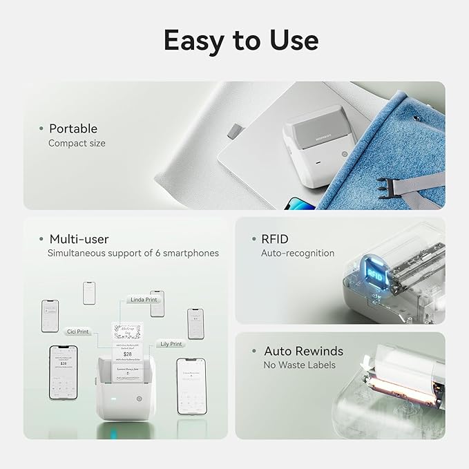 NIIMBOT B31 Label Maker Machine with Tape, 3 Inch Portable Label Printer for Barcode, Address, Logo, Tag Labeling, Thermal Sticker Maker Compatible with Smartphones & PC, Grey White