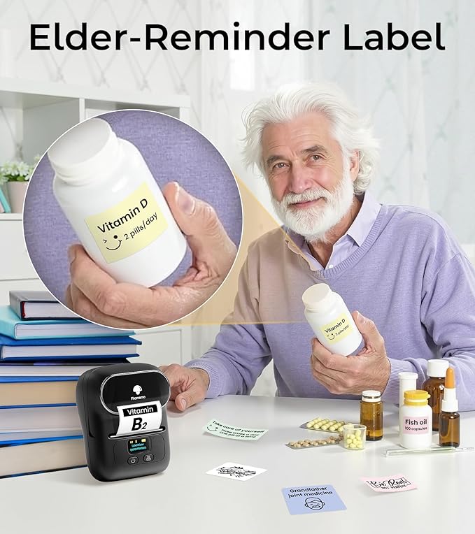 Phomemo M110 Label Maker - M110 Barcode Label Printer Portable Bluetooth Maker Machine with Tape for Name Labels, Small Business, Address, Logo, Clothing Price Tag, Mailing, with 40x30mm Label, Black