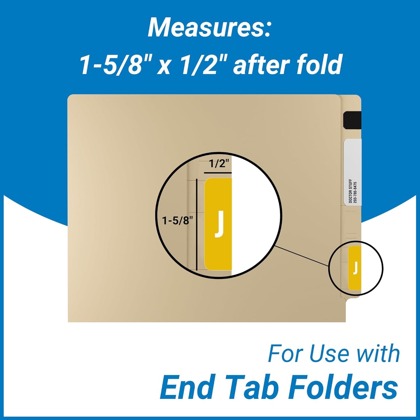 Doctor Stuff - File Folder Labels, Alphabet Letter J, Compatible with Smead Alpha Z Acc/ACCS - SMSM Series Alpha Stickers Yellow, 1-5/8" x 1”, 250/Roll