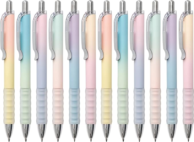 Gel Pens Fine Point 0.7mm Black Ink Gel Pen Retractable Cute Pens for Smooth Writing School Office Supplies, Pack of 12