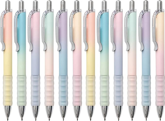 Gel Pens Fine Point 0.7mm Black Ink Gel Pen Retractable Cute Pens for Smooth Writing School Office Supplies, Pack of 12