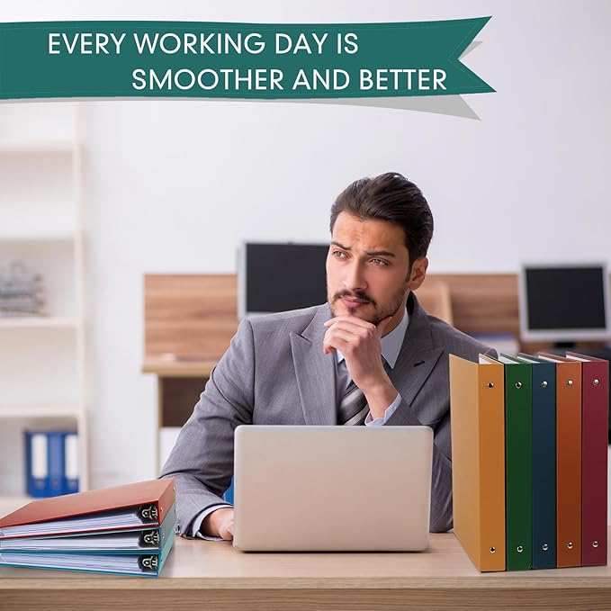 Ctosree 10 Pack Colored 3 Ring Binder with 2 Pockets Hardcover Loose Leaf Binder for Women Men Teacher Student School Office Home Supplies, Fits 11 x 8.5 Size Paper, 10 Colors(1",Business Color)