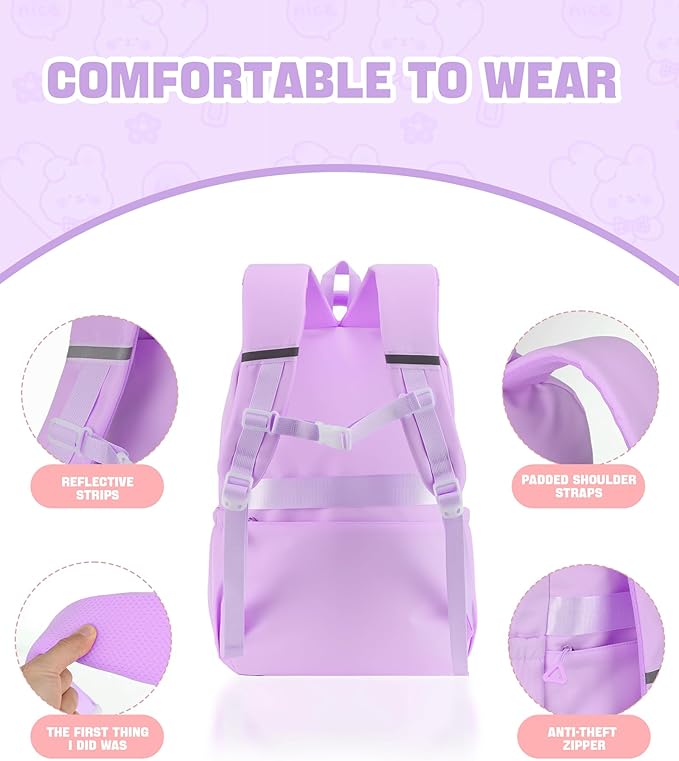 School Backpack for Girls, 15.6 Inch Laptop School Bags for Middle School Students-Kindergarten Elementary College Backpacks,Large Backpack for Teen Girl Students Casual Travel Daypacks-Purple