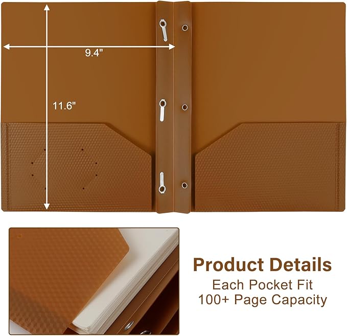 12-Pack Plastic Folders with Pockets and Prongs,2-Pocket Folders with 3 Fasteners, Poly Folders Holds 8-1/2" x 11" Paper for School/Office/Home