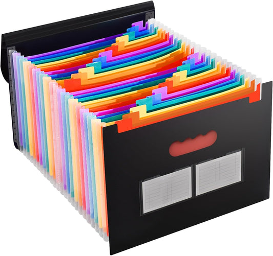 Accordion File Organizer, Expanding File Folders, 25 Pockets Bill Receipt Organizer with Colorful Tabs, Desktop Folders Letter A4 Paper Document Storage for Home Office