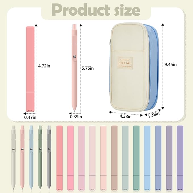 Henoyso 18 Set Aesthetic School Supplies Include Big Capacity Study Pen Bag with Zipper 12 Pcs Chisel Tip Bible Highlighters 5 Pcs Quick Dry Retractable Black Ink Pens for Student Office(Light Blue)