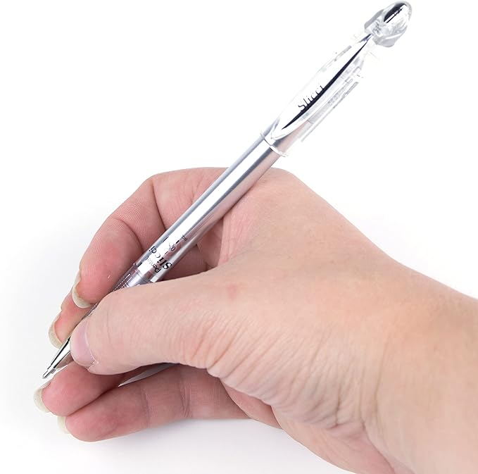 Pentel Arts Slicci 0.8mm Needle Tip, Medium Gel Pen, Silver Metallic Ink (BG208-Z), 12 Pack