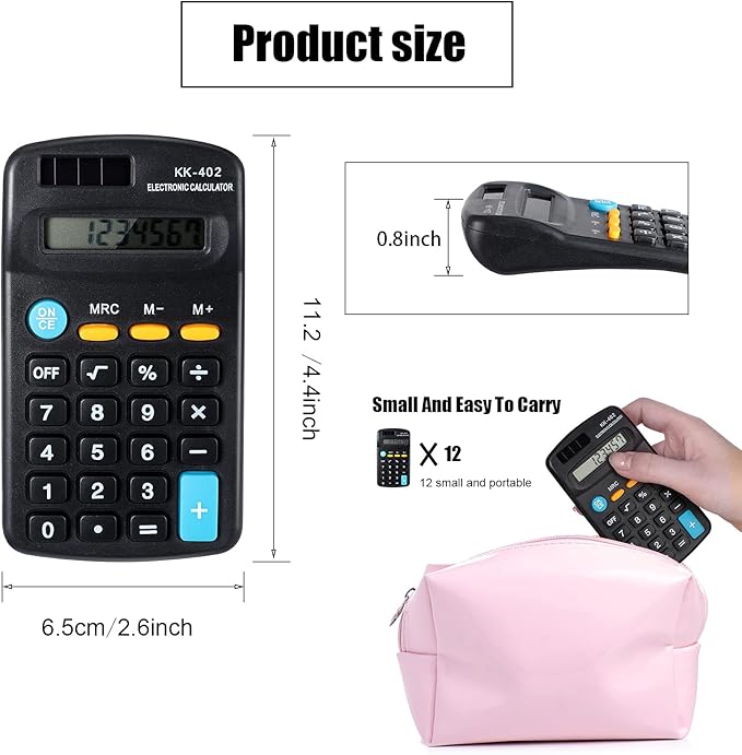 24 Pieces Pocket Size Mini Calculators Handheld Angled 8-Digit Display Calculators Basic Standard Small Accounting Desktop Supplies for Office School and Home