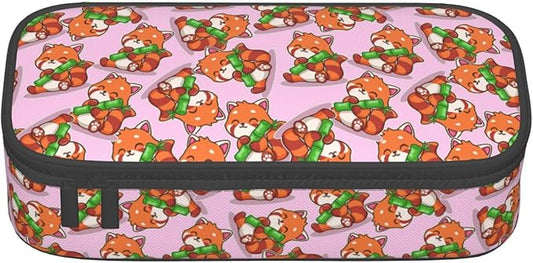 Cute Red Panda Hug Bamboo Large Pencil Case With Zipper Compartments Stationery Pencil Bag For Kids Teens Students School Supplies