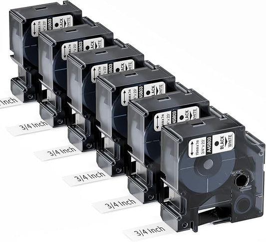 6-Pack Compatible Dymo D1 Label Tape 19mm 45803 45803s S0720830 Label Maker Refills, Black on White, 3/4 Inch x 23 Ft(7m), for Dymo LabelManager 360D 420P 450D 500TS 450 Duo Label Maker