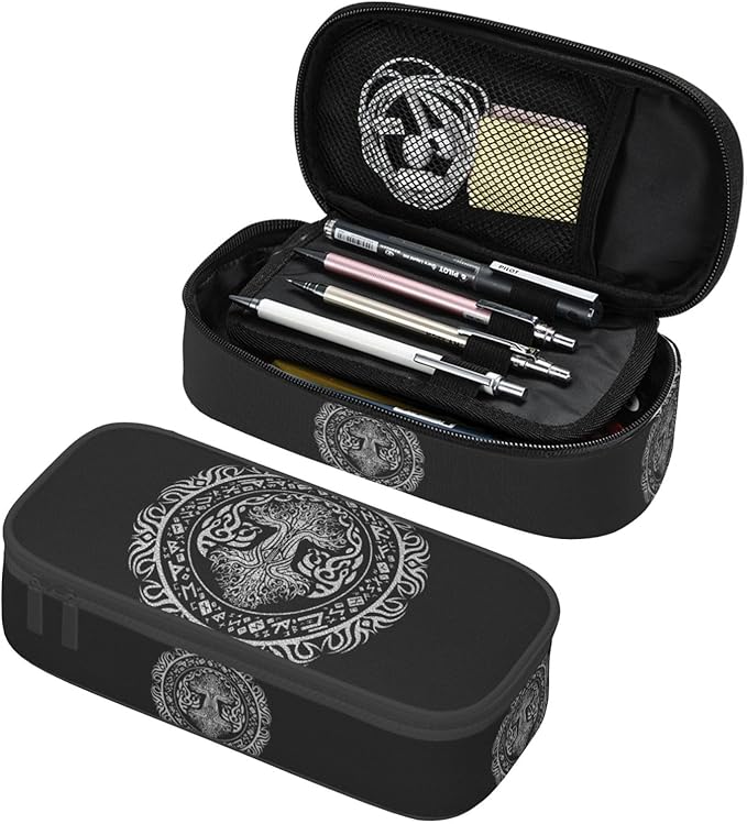 Celtic Sacred Tree Life Totem Viking Goddess Large Pencil Case With Zipper Compartments Stationery Pencil Bag For Kids Teens Students School Supplies