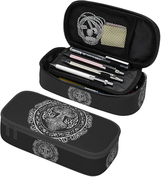 Celtic Sacred Tree Life Totem Viking Goddess Large Pencil Case With Zipper Compartments Stationery Pencil Bag For Kids Teens Students School Supplies