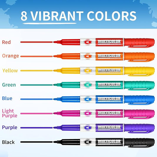 Dry Erase Markers, Fine Tip Whiteboard Marker, Low Odor Dry Marker, Fine Point Markers are pecfect for Whiteboard Mirrors Glass, Assorted Color Markers for School Office Home (8 Pack 8 Colors)