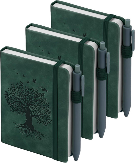 3 Pack Pocket Journaling Notebooks, A6 Small Notebook For Note Taking Journaling Notebooks Journals For Writing Mini Note Pads With Pen Holder 120 Pages 100 GSM Thick Paper-3 Green