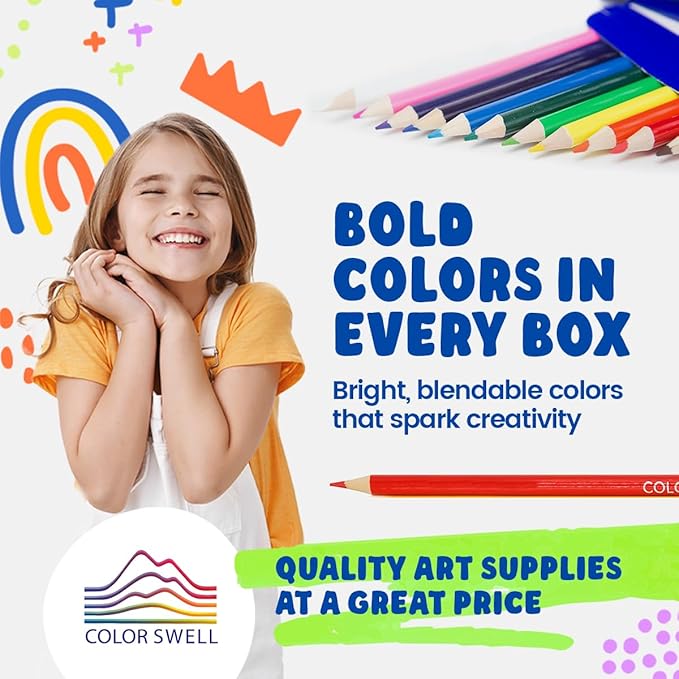 Color Swell Bulk Colored Pencils – 12 Sets, 144 Pre-Sharpened Assorted Vibrant Colors – Ideal for Kids, Teachers, and Classroom Supplies