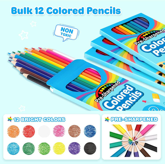V-Opitos 168 Count Colored Pencils for Kids, 14 Pack Bulk Colored Pencils in 12 Colors, Pre-sharpened Coloring Pencils, Ideal School Supplies & Classroom Prizes, Kids Party Favor