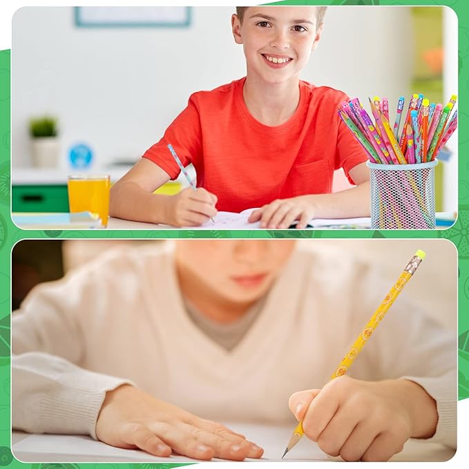 Leinuosen 120 Pcs Scented Pencils for Kids Cute Motivational Colorful Fun Wood HB Pencils Bulk with Erasers Fruit Elements for School Office Classroom Student