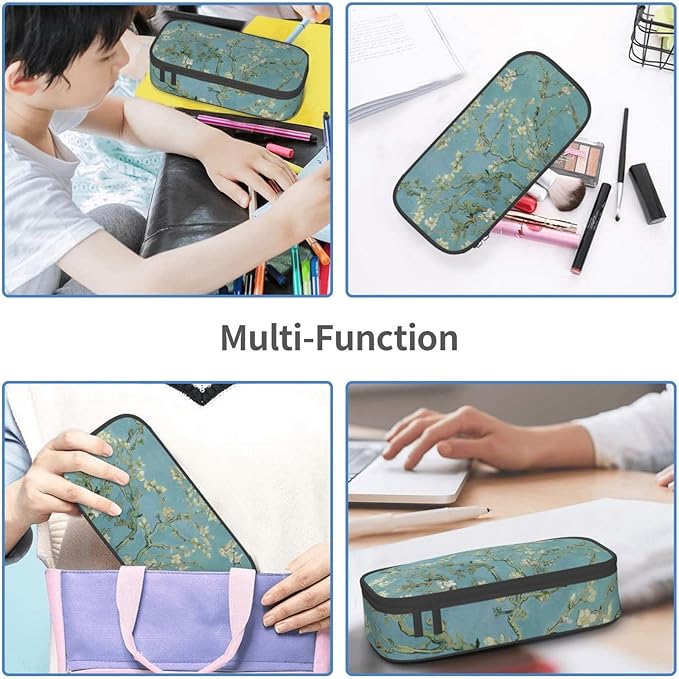 Van Gogh Almond Blossoms Large Pencil Case With Zipper Compartments Stationery Pencil Bag For Kids Teens Students School Supplies